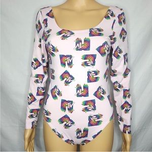 MTV Pink Graphic Logo Bodysuit Size Large